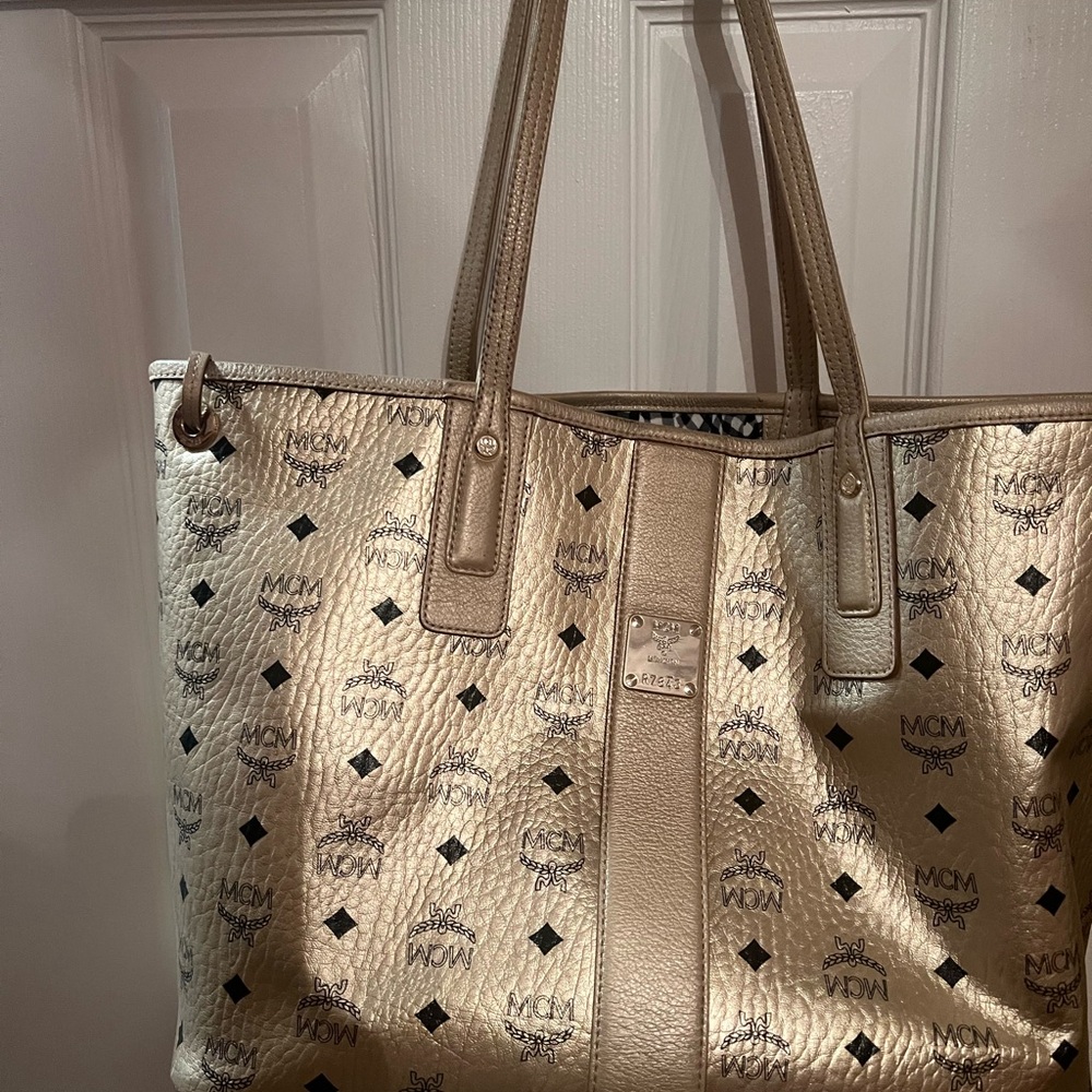 MCM Gold Monogram Tote Luxurious Shopper